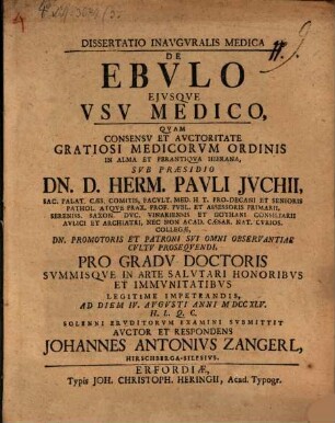 Diss. ... de ebulo, eiusque usu medico