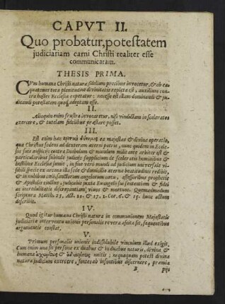 Caput II. Quo probatur, potestatem iudiciariam carni Christi realiter esse communicatam.