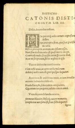 Catonis Distichorum Lib. III.