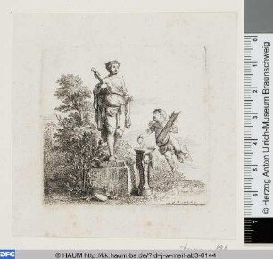 Statue der Laetitia mit fliegendem Putto