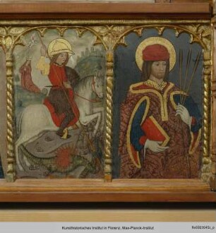 Polyptychon : Predella mit Schmerzensmann und Heiligen