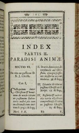 Index Partis II. Paradisi Animæ.