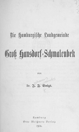 Die hamburgische Landgemeinde Gross-Hansdorf-Schmalenbek