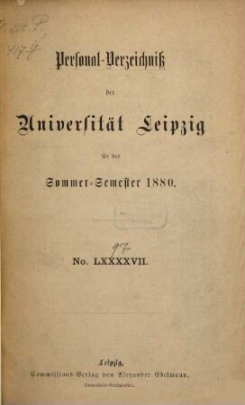 Personalverzeichnis. 1880, SS = Nr. 97