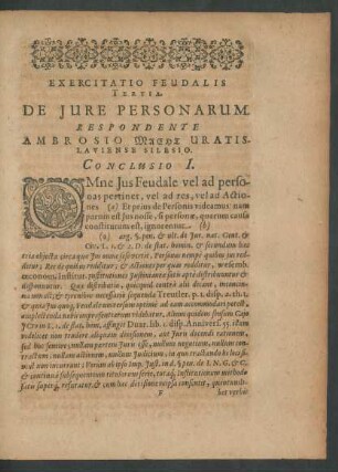 Exercitatio Feudalis Tertia. De Jure Personarum.