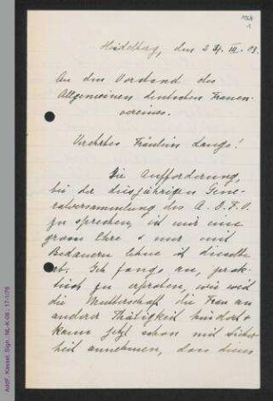 Brief von Elisabeth Jaffé-Richthofen an Helene Lange