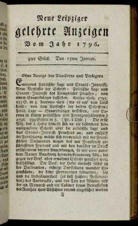 8tes Stück. Den 25ten Januar.
