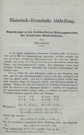 Bemerkungen zu den Archimedischen Näherungswerthen der irrationalen Quadratwurzeln.