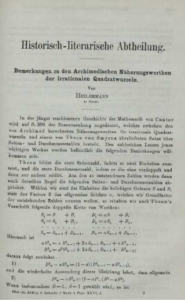 Bemerkungen zu den Archimedischen Näherungswerthen der irrationalen Quadratwurzeln.