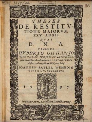 Theses De Restitvtione Maiorvm XXV. Annis