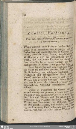 Zwölfte Vorlesung. Von den verschiedenen Planeten unseres Sonnensystems