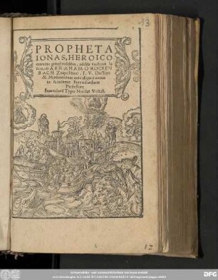 PROPHETA || IONAS, HEROICO || carmine græcè redditus, addita versione la||tina, ab ABRAHAMO ROCKEN||BACH Zeapolitano, I. V. Doctore || & Mathematum ante aliquot annos || in Academia Francofurdiana || Professore