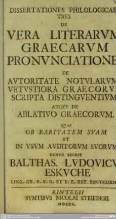 Dissertationes Philologicae Tres