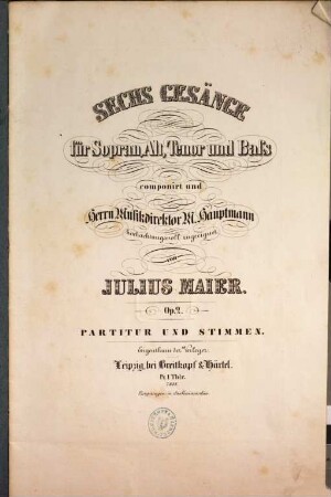 6 Gesänge : für Sopran, Alt, Tenor u. Baß ; op. 2