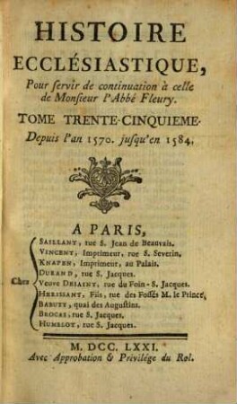Histoire Ecclésiastique, 35. Depuis l'an 1570. jusqu'en 1584.