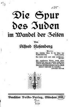 Die Spur des Juden im Wandel der Zeiten / von Alfred Rosenberg