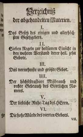 Verzeichniß der abgehandelten Materien.