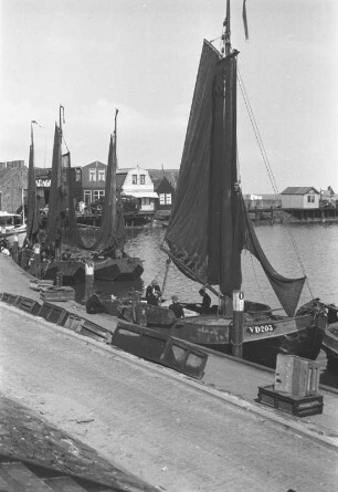 Der Hafen von Volendam am Zuiderzee : Segelboote in einem Hafen