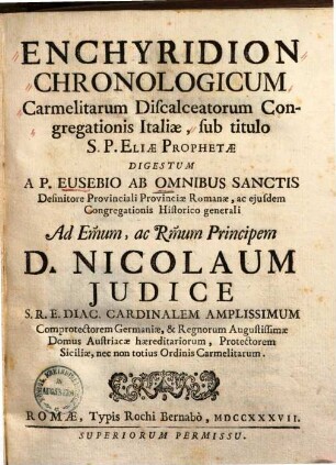 Enchyridion chronologicum carmelitarum discalceatorum congregationis Italiae