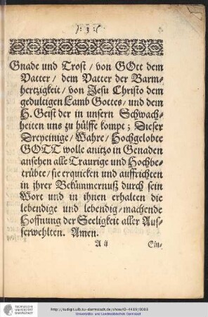 Gnade und Tros / von GOtt dem Vatter / dem Vatter der Barmherzigkeit / ...