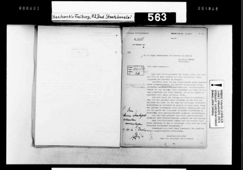 Abschuss von Auerhähnen durch Gäste des Staatspräsidenten (Generalkonsul Dr. Adolf Ammann, Regierungs- und Nationalrat Fritz Brechbühl, Ministerpräsident Kopf, Hochkommissar John McCloy und Sohn, Commandant en Chef en Allemagne General Noiret)