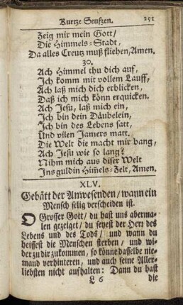 XLV. Gebätt der Anwesenden/ wann ein Mensch selig verscheiden ist. - XLVIII. Etliche kurze Gebätt bey krancken Kinderen zusprechen.