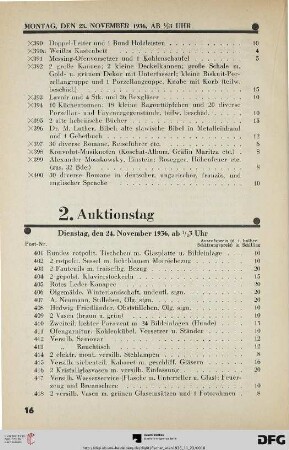 2. Auktionstag Dienstag, den 24. November 1936, ab ½ 3 Uhr (Nr. 401-800)