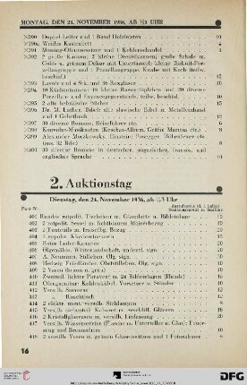 2. Auktionstag Dienstag, den 24. November 1936, ab ½ 3 Uhr (Nr. 401-800)
