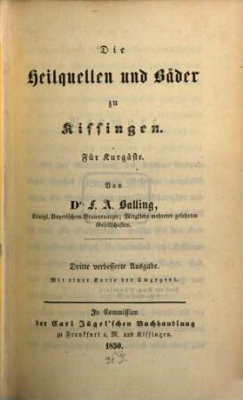 Die Heilquellen und Bäder zu Kissingen : für Kurgäste