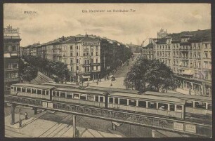 Ansichtskarte Zwei Hochbahnen über der Straßenkreuzung, Kottbusser Tor