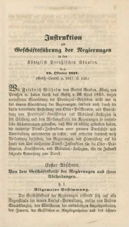 Instruktion zur Geschäftsführung der Regierungen in den königlich Preußischen Staaten