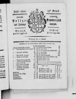 33tes Stück, Ausgabe vom 13. August 1800