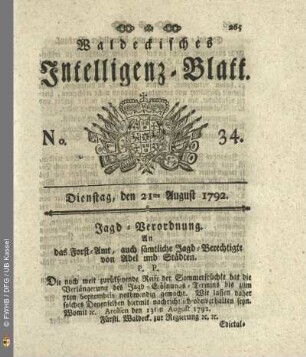 No. 34. Dienstag, den 21ten August 1792