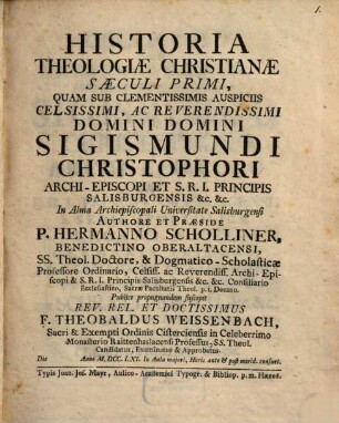 Historia theologiae Christianae saeculi primi