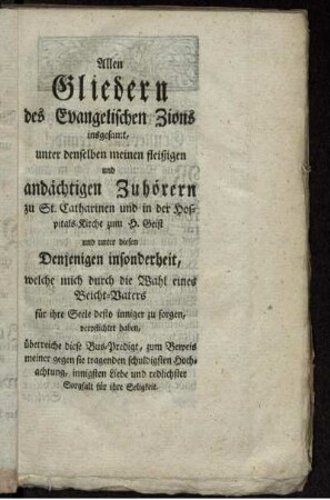 Allen Gliedern des Evangelischen Zions insgesamt, ...