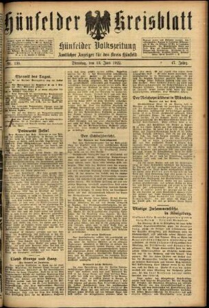 Ausgabe vom Dienstag, den 13. Juni 1922.