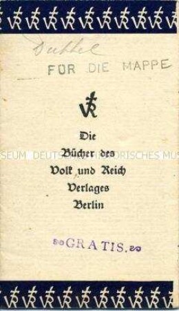 Kommunistische Tarnschrift mit einem Aufruf von Wilhelm Pieck im Layout eines Werbeblattes des "Volk und Reich Verlages Berlin"