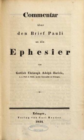 Commentar über den Brief Pauli an die Ephesier