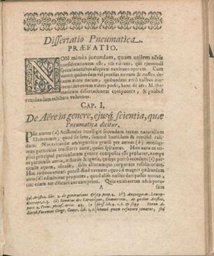 Dissertatio Pneumatica. Præfatio.