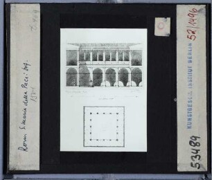 Rom, S. Maria della Pace,Rom, S. Maria della Pace, Kreuzgang/Hof : Grundriss und Schnitt, Zeichnung