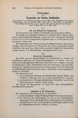 Satzungen der Korporation der Berliner Buchhändler