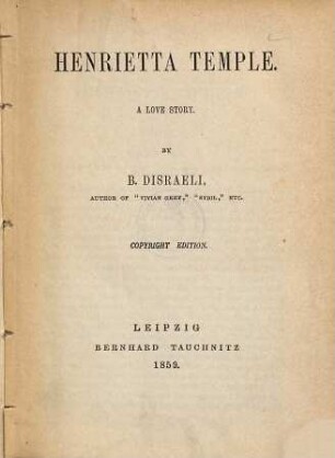Henrietta Temple : a love story