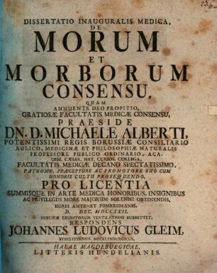 Diss. inaug. med. de morum et morborum consensu
