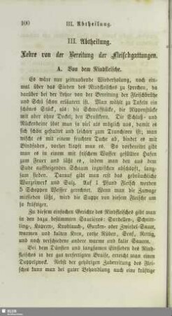 III. Abtheilung. Lehre von der Bereitung der Fleischgattungen