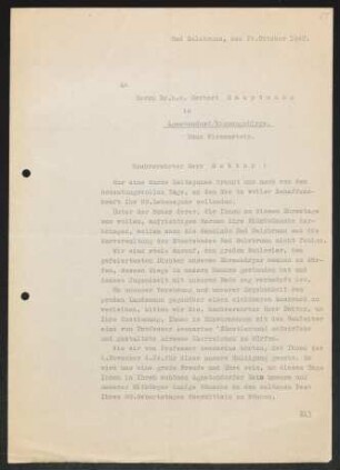 Brief von C. Petersen (Kurdirektor Bad Salzbrunn) von Preußisches Staatsbad / Staatliche Kurverwaltung , Bad Salzbrunn / Bürgermeister an Gerhart Hauptmann