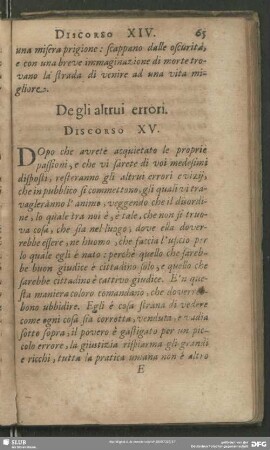 De gli altrui errori. Discorso XV.