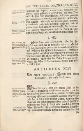 Articulus XLVI. Von denen Process-Kosten und deren Liquidation, wie auch Moderation.