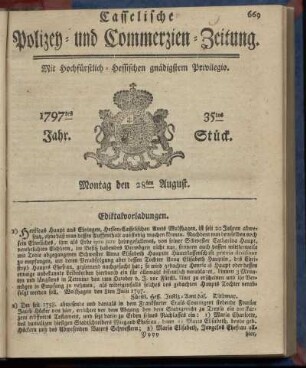 35tes Stueck, Montag den 28ten August 1797
