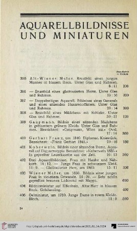 Aquarellbildnisse und Miniaturen (Nr. 395-449)