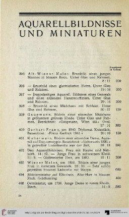Aquarellbildnisse und Miniaturen (Nr. 395-449)